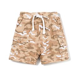 Babyhug 100% Cotton Single Jersey Knit Half Sleeves Striped T-Shirt With Lion Patch & Military Cargo Shorts Set - Green & Beige