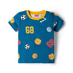 Babyhug Single Jersey Knit Half Sleeves T-Shirt & Shorts Set with Basketball Print - Blue