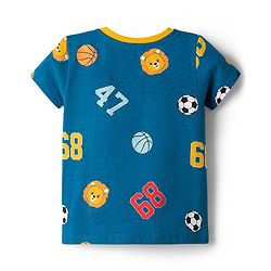 Babyhug Single Jersey Knit Half Sleeves T-Shirt & Shorts Set with Basketball Print - Blue