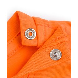 Babyhug 100% Cotton Single Jersey Knit Half Sleeves Shoulder Snap Buttons T-Shirt & Shorts Set With Dino & Bestes Mummasaur Print - Orange & Navy Blue