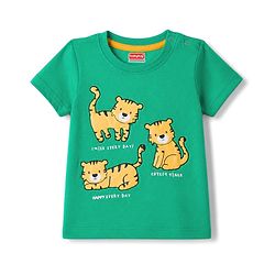 Babyhug Single Jersey Knit Half Sleeves T-Shirt & Denim Shorts With Animal Print - Green