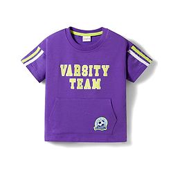 Babyhug Single Jersey Knit Half Sleeves T-Shirt & Shorts Set with Varsity Print - Purple & Light Green