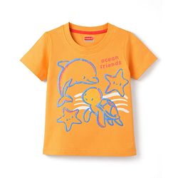 Babyhug Cotton Knit T-Shirt with Graphics Half Sleeves Round Neck Orange Color 6-9 Months
