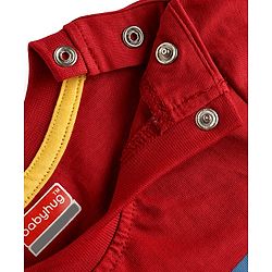 Babyhug Single Jersey Knit Half Sleeves T-Shirt & Denim Shorts With Lion Print - Red & Blue