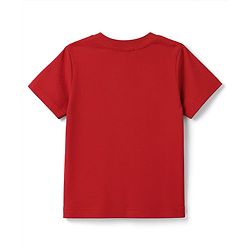Babyhug Single Jersey Knit Half Sleeves T-Shirt & Denim Shorts With Lion Print - Red & Blue