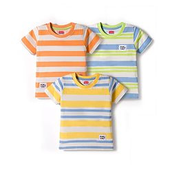 Babyhug Cotton Knit Half Sleeves Striped T-Shirts Pack of 3 - Multicolor