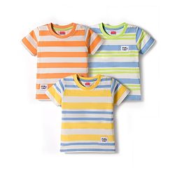 Babyhug Cotton Knit Half Sleeves Striped T-Shirts Pack of 3 - Multicolor
