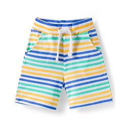 Babyhug Single Jersey Knit Half Sleeves Elephant Printed T-Shirt & Striped Shorts - Yellow, Blue & Green
