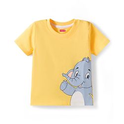 Babyhug Single Jersey Knit Half Sleeves Elephant Printed T-Shirt & Striped Shorts - Yellow, Blue & Green