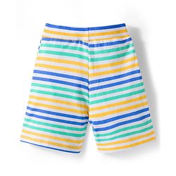 Babyhug Single Jersey Knit Half Sleeves Elephant Printed T-Shirt & Striped Shorts - Yellow, Blue & Green