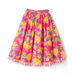 Babyhug Canbric Woven Half Sleeves Choli Lehenga Set With Floral Print & Dupatta - Pink