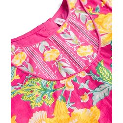 Babyhug Canbric Woven Half Sleeves Choli Lehenga Set With Floral Print & Dupatta - Pink