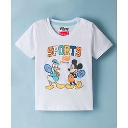Babyhug Disney Single Jersey Knit Half Sleeves T-Shirt with Mickey Mouse & Friends Graphics - White