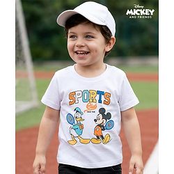 Babyhug Disney Single Jersey Knit Half Sleeves T-Shirt with Mickey Mouse & Friends Graphics - White