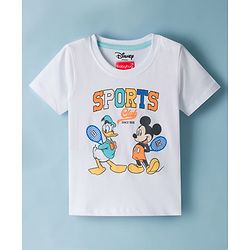 Babyhug Disney Single Jersey Knit Half Sleeves T-Shirt with Mickey Mouse & Friends Graphics - White