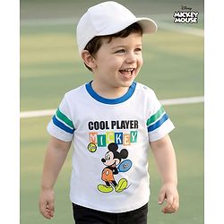 Babyhug Disney Single Jersey Knit Half Sleeves T-Shirt with Mickey Mouse Graphics - White
