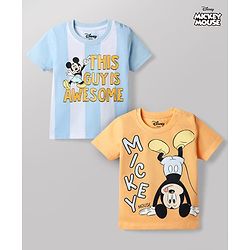 Babyhug Disney Cotton Knit T-Shirt with Mickey Mouse Graphic Half Sleeves Round Neck Multi Color 3-6 Months Pack of 2