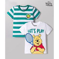 Babyhug Disney Single Jersey Knit Half Sleeves Striped T-Shirts with Winnie the Pooh Graphic Pack of 2 - Multicolor