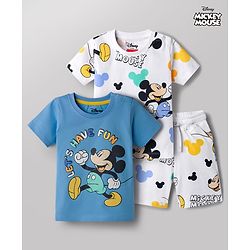 Babyhug Disney Single Jersey Knit Half Sleeves T-Shirts & Shorts Co-ord Night Suit with Mickey Mouse Graphics - Multicolor
