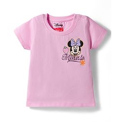 Babyhug Disney Single Jersey Knit Half Sleeves T-Shirt with Front & Back Minnie Mouse Graphics - Pink
