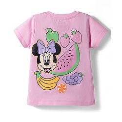 Babyhug Disney Single Jersey Knit Half Sleeves T-Shirt with Front & Back Minnie Mouse Graphics - Pink