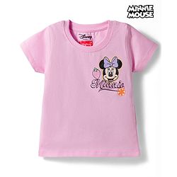 Babyhug Disney Single Jersey Knit Half Sleeves T-Shirt with Front & Back Minnie Mouse Graphics - Pink