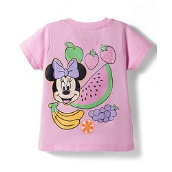 Babyhug Disney Single Jersey Knit Half Sleeves T-Shirt with Front & Back Minnie Mouse Graphics - Pink