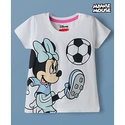 Babyhug Disney Single Jersey Knit Half Sleeves T-Shirt with Minnie Mouse Graphic - White