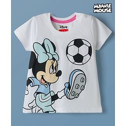 Babyhug Disney Single Jersey Knit Half Sleeves T-Shirt with Minnie Mouse Graphic - White
