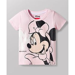 Babyhug Disney Single Jersey Knit Half Sleeves T-Shirts with Minnie Mouse Print Pack of 2 - Pink & White