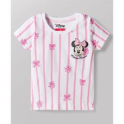 Babyhug Disney Single Jersey Knit Half Sleeves T-Shirts with Minnie Mouse Print Pack of 2 - Pink & White