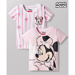 Babyhug Disney Single Jersey Knit Half Sleeves T-Shirts with Minnie Mouse Print Pack of 2 - Pink & White