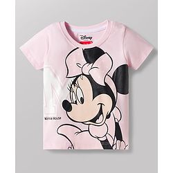 Babyhug Disney Single Jersey Knit Half Sleeves T-Shirts with Minnie Mouse Print Pack of 2 - Pink & White