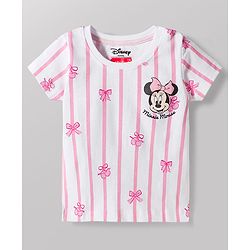 Babyhug Disney Single Jersey Knit Half Sleeves T-Shirts with Minnie Mouse Print Pack of 2 - Pink & White