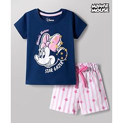 Babyhug Disney Single Jersey Knit Half Sleeves T-Shirt & Shorts Night-Suit With Minnie Mouse Graphics - Multicolor
