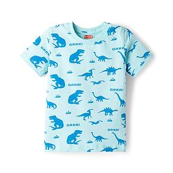 Babyhug Cotton Knit Half Sleeves Co-ords T-Shirt & Shorts Night Suit with Dino Print - Blue