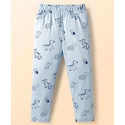 Babyhug Cotton Knit Full Sleeves Shirt & Pyjama Co-ord Night Suit With Animal Print - Light Blue
