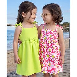 Babyhug Cotton Knit One Piece Dresses/Frocks with Bow Multi Color 12-18 Months Pack of 2