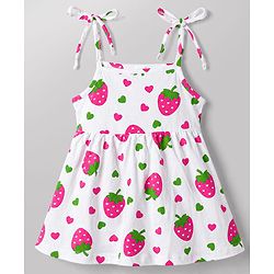 Babyhug 100% Cotton Single Jersey Knit Sleeveless Strawberry & Hearts Printed Frocks Pack Of 2 - Multicolor