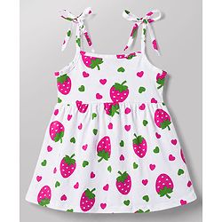 Babyhug 100% Cotton Single Jersey Knit Sleeveless Strawberry & Hearts Printed Frocks Pack Of 2 - Multicolor