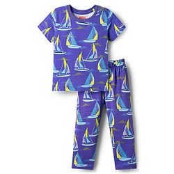 Babyhug Cotton Knit Half Sleeves Co-ords T-Shirt & Pajama Night Suit with Ship Print - Navy Blue