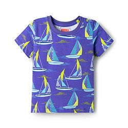 Babyhug Cotton Knit Half Sleeves Co-ords T-Shirt & Pajama Night Suit with Ship Print - Navy Blue