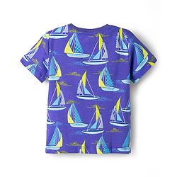 Babyhug Cotton Knit Half Sleeves Co-ords T-Shirt & Pajama Night Suit with Ship Print - Navy Blue