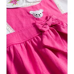 Babyhug 100% Cotton Knit Half Sleeves Onesie with Floral Embroidery & Bow Applique - Pink & White