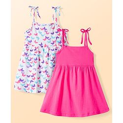 Babyhug Single Jersey Knit Sleeveless Fit & Flare Frock With Butterfly Print Pack of 2 - Multicolor
