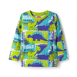 Babyhug Cotton Knit Full Sleeves Dino Printed T-Shirt & Pyjama Co-Ord  Night Suit - Green & Navy Blue