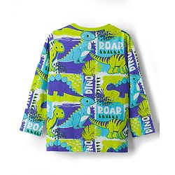 Babyhug Cotton Knit Full Sleeves Dino Printed T-Shirt & Pyjama Co-Ord  Night Suit - Green & Navy Blue