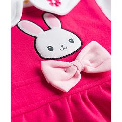 Babyhug 100% Cotton Knit Full Sleeves Floral & Bunny Printed Onesie with Hairband - Dark Pink & White