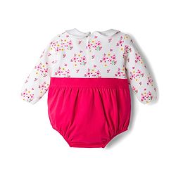 Babyhug 100% Cotton Knit Full Sleeves Floral & Bunny Printed Onesie with Hairband - Dark Pink & White