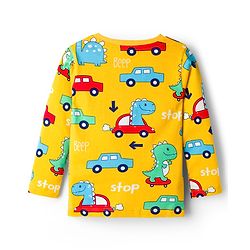 Babyhug Cotton Knit Full Sleeves Co-ords T-Shirt & Pajama Night Suit with Dino Print - Yellow